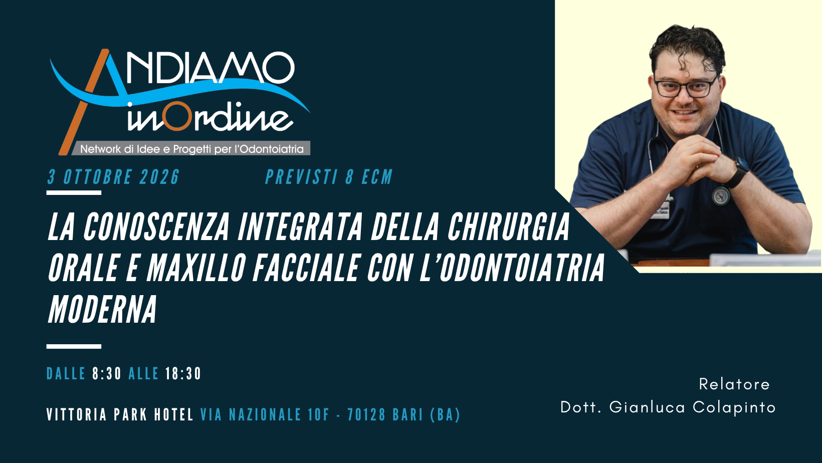 Locandina completa del corso del 3 ottobre 2026 sulla chirurgia orale e maxillo-facciale